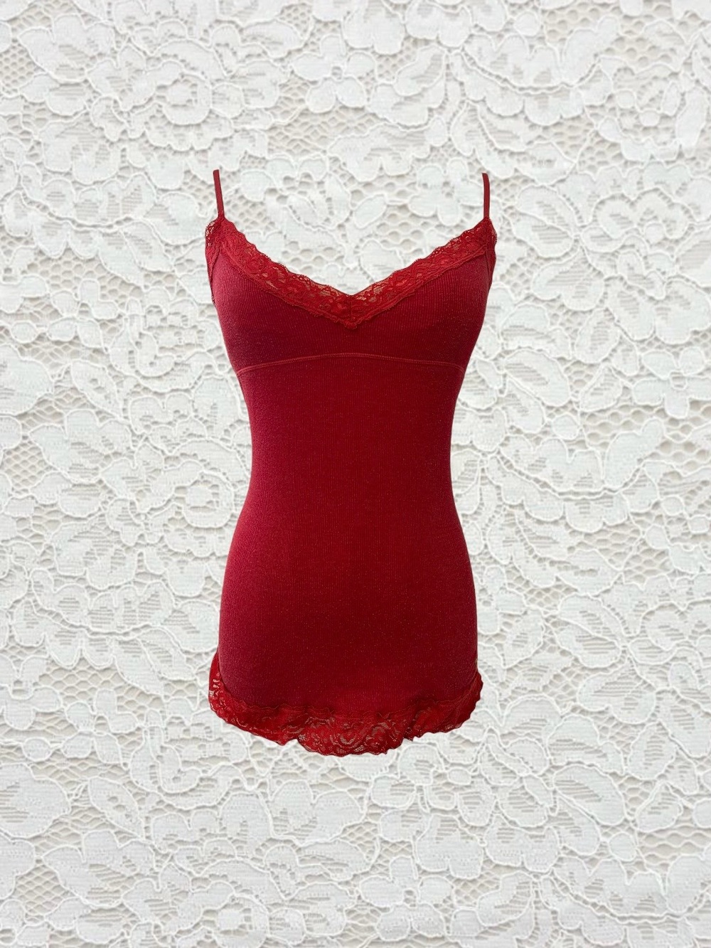 vintage victoria’s secret pink red lace babydoll cami tank top